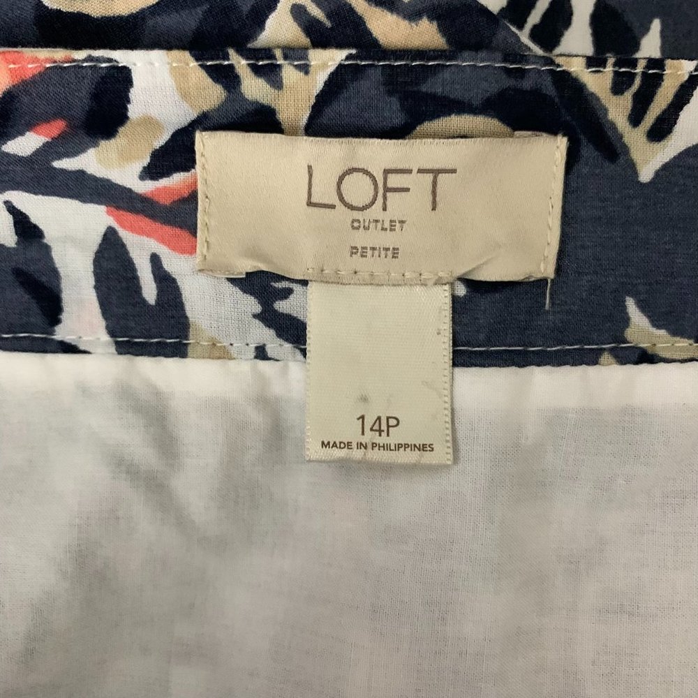 Loft Floral Swing Knee Length Skirt 14P White Lined Side Zipper Cotton - Picture 4 of 4